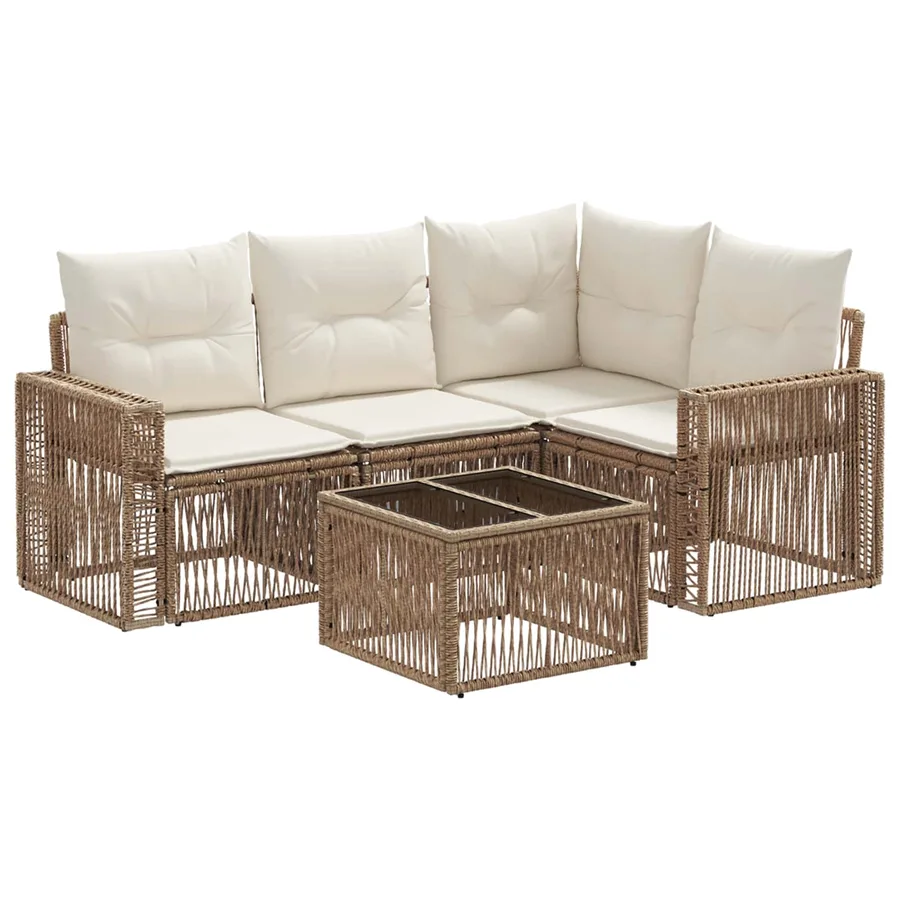 Ensemble de canapé de jardin 5 pcs Beige et blanc crème - 2