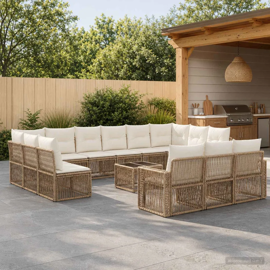 Ensemble de canapé de jardin 14 pcs Beige et blanc crème