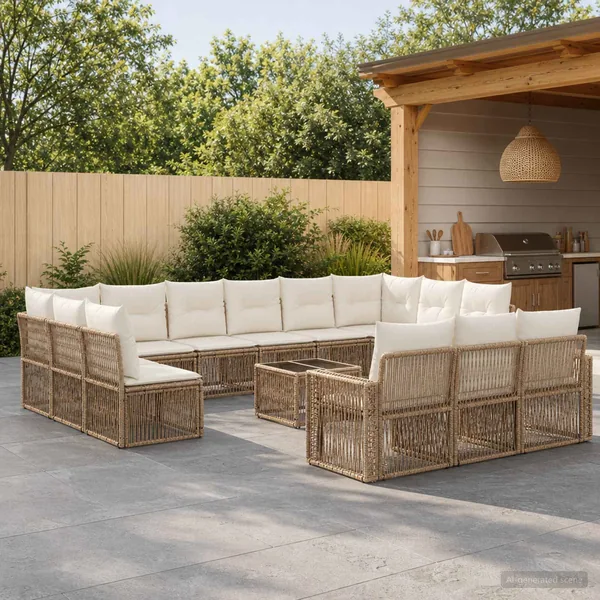Ensemble de canapé de jardin 14 pcs Beige et blanc crème