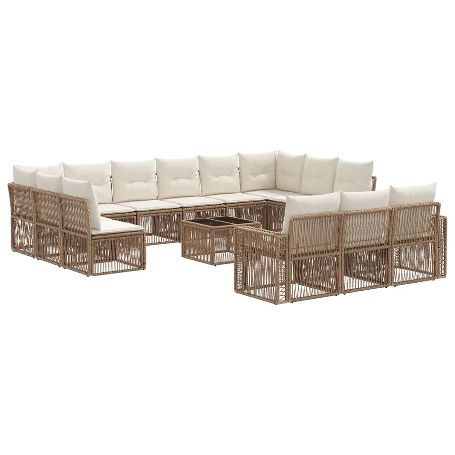 Ensemble de canapé de jardin 14 pcs Beige et blanc crème - 2