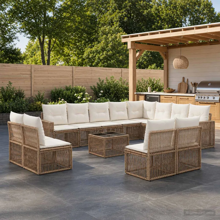 Ensemble de canapé de jardin 13 pcs Beige et blanc crème