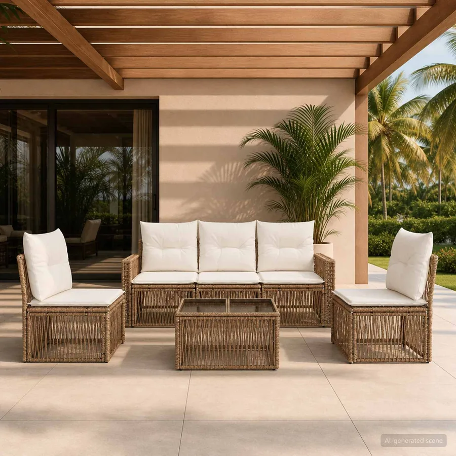 Ensemble de canapé de jardin 6 pcs Beige et blanc crème