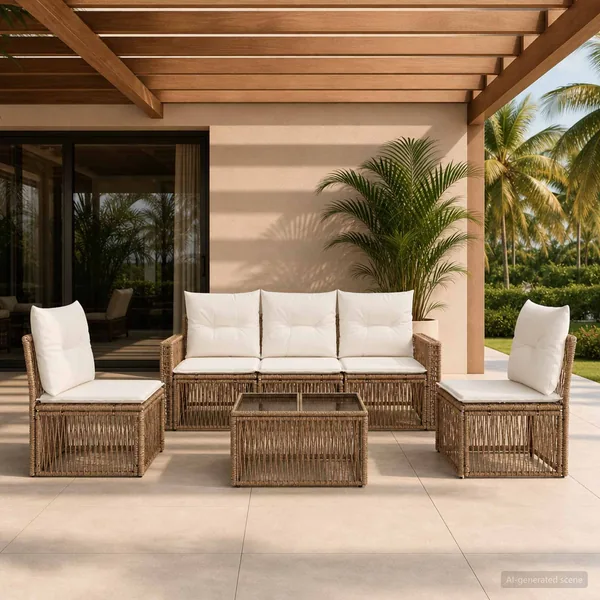 Ensemble de canapé de jardin 6 pcs Beige et blanc crème