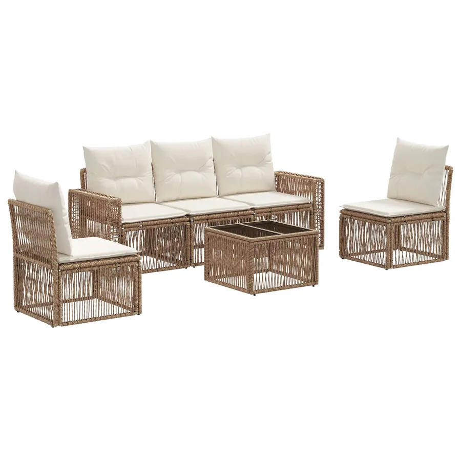 Ensemble de canapé de jardin 6 pcs Beige et blanc crème - 2