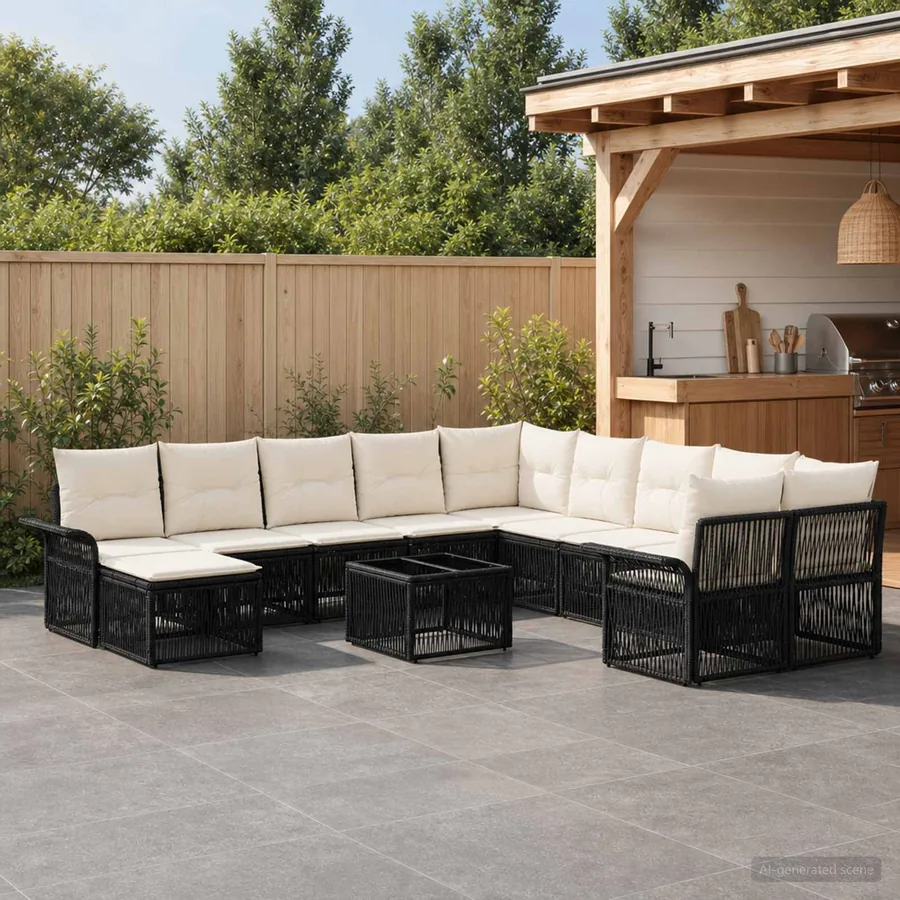 Ensemble de canapé de jardin 12 pcs Noir et blanc crème