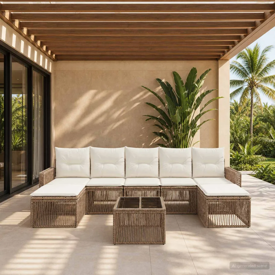 Ensemble de canapé de jardin 8 pcs Beige et blanc crème