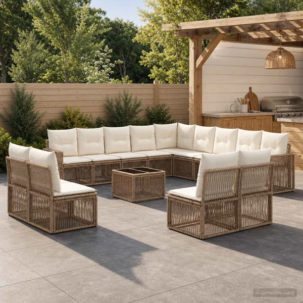 Ensemble de canapé de jardin 14 pcs Beige et blanc crème