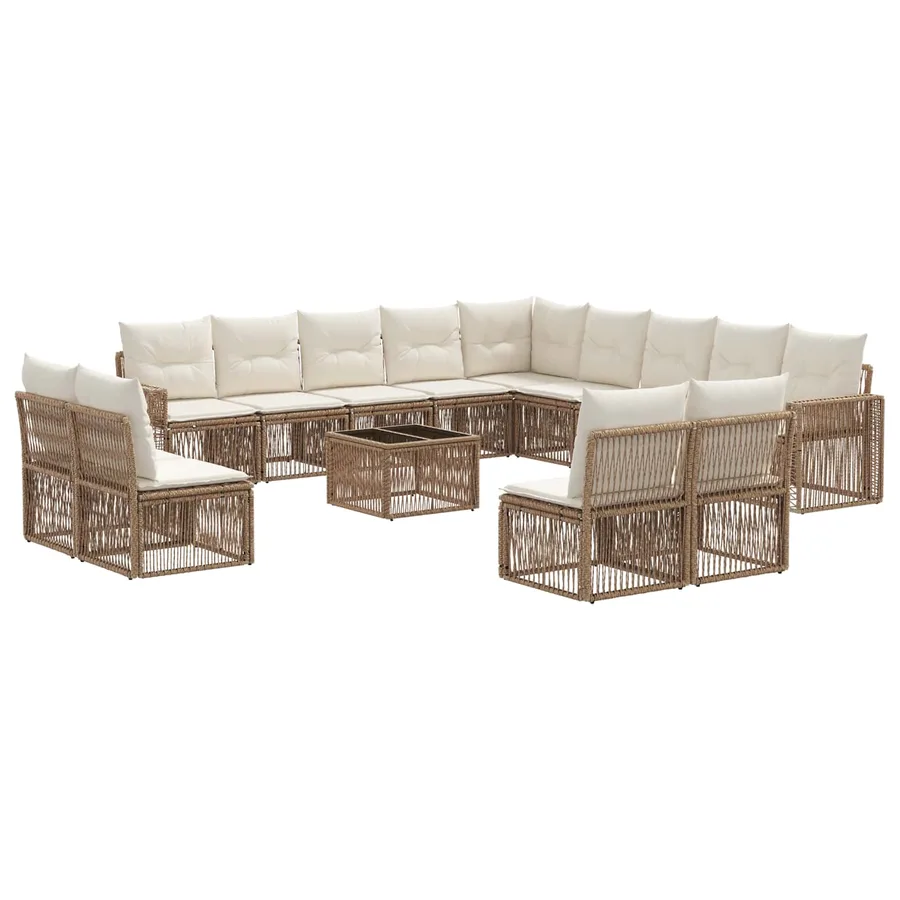 Ensemble de canapé de jardin 14 pcs Beige et blanc crème - 2