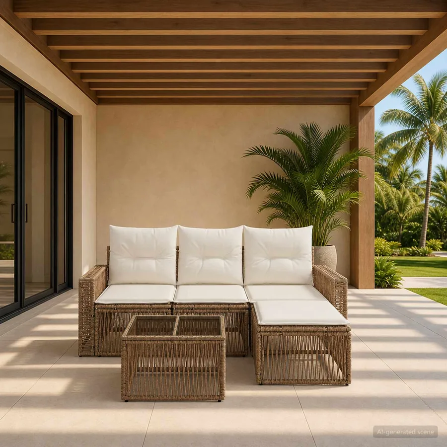 Ensemble de canapé de jardin 5 pcs Beige et blanc crème