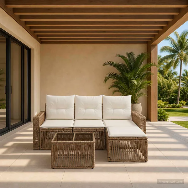 Ensemble de canapé de jardin 5 pcs Beige et blanc crème