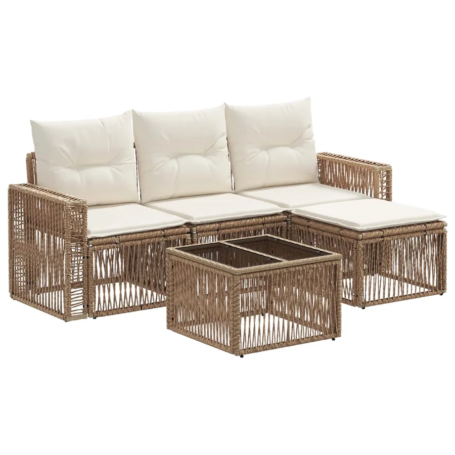 Ensemble de canapé de jardin 5 pcs Beige et blanc crème - 2