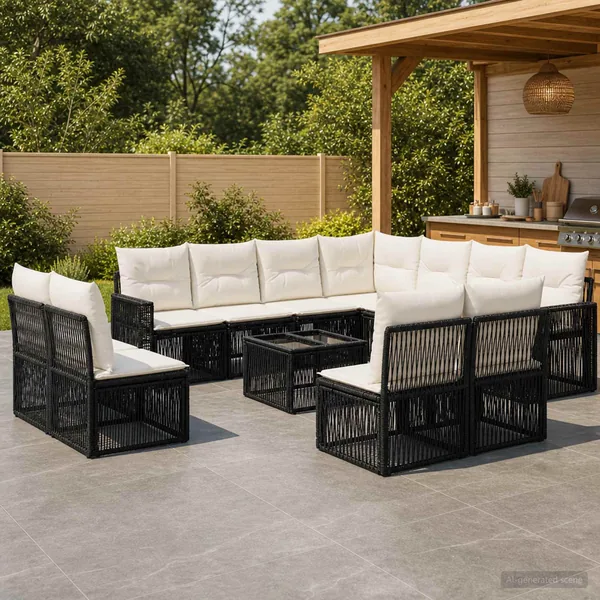 Ensemble de canapé de jardin 12 pcs Noir et blanc crème