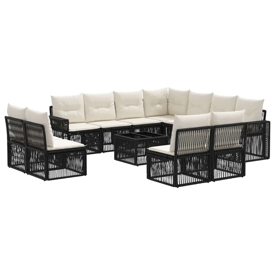 Ensemble de canapé de jardin 12 pcs Noir et blanc crème - 2