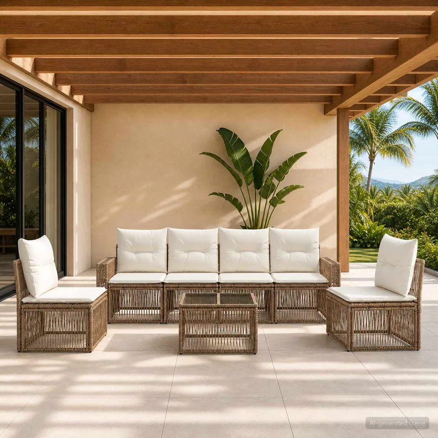 Ensemble de canapé de jardin 7 pcs Beige et blanc crème
