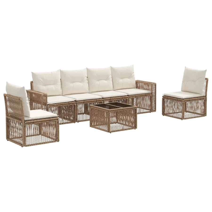 Ensemble de canapé de jardin 7 pcs Beige et blanc crème - 2