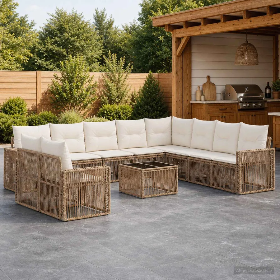 Ensemble de canapé de jardin 11 pcs Beige et blanc crème