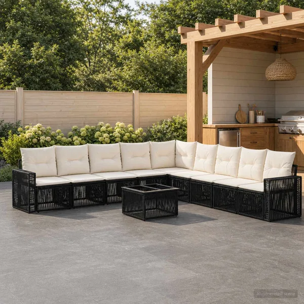 Ensemble de canapé de jardin 10 pcs Noir et blanc crème
