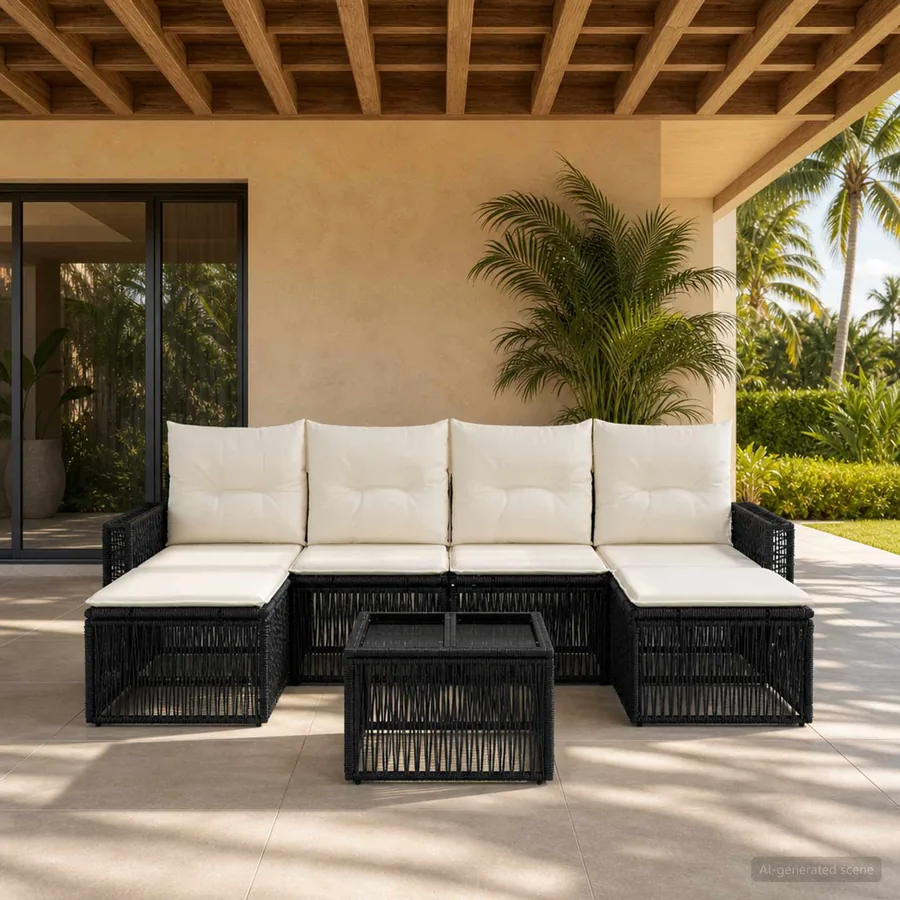 Ensemble de canapé de jardin 7 pcs Noir et blanc crème