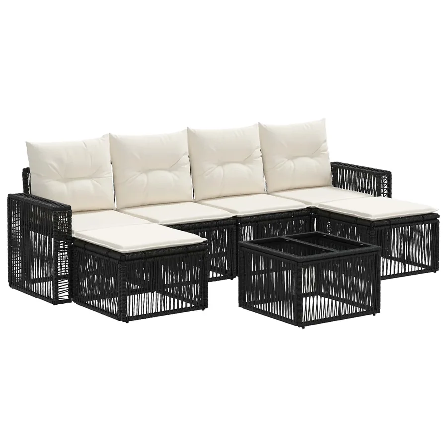 Ensemble de canapé de jardin 7 pcs Noir et blanc crème - 2