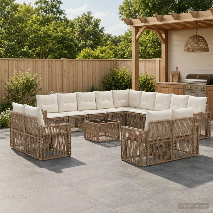 Ensemble de canapé de jardin 14 pcs Beige et blanc crème