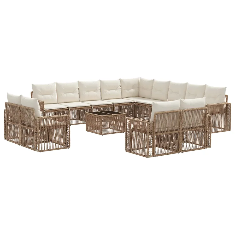 Ensemble de canapé de jardin 14 pcs Beige et blanc crème - 2