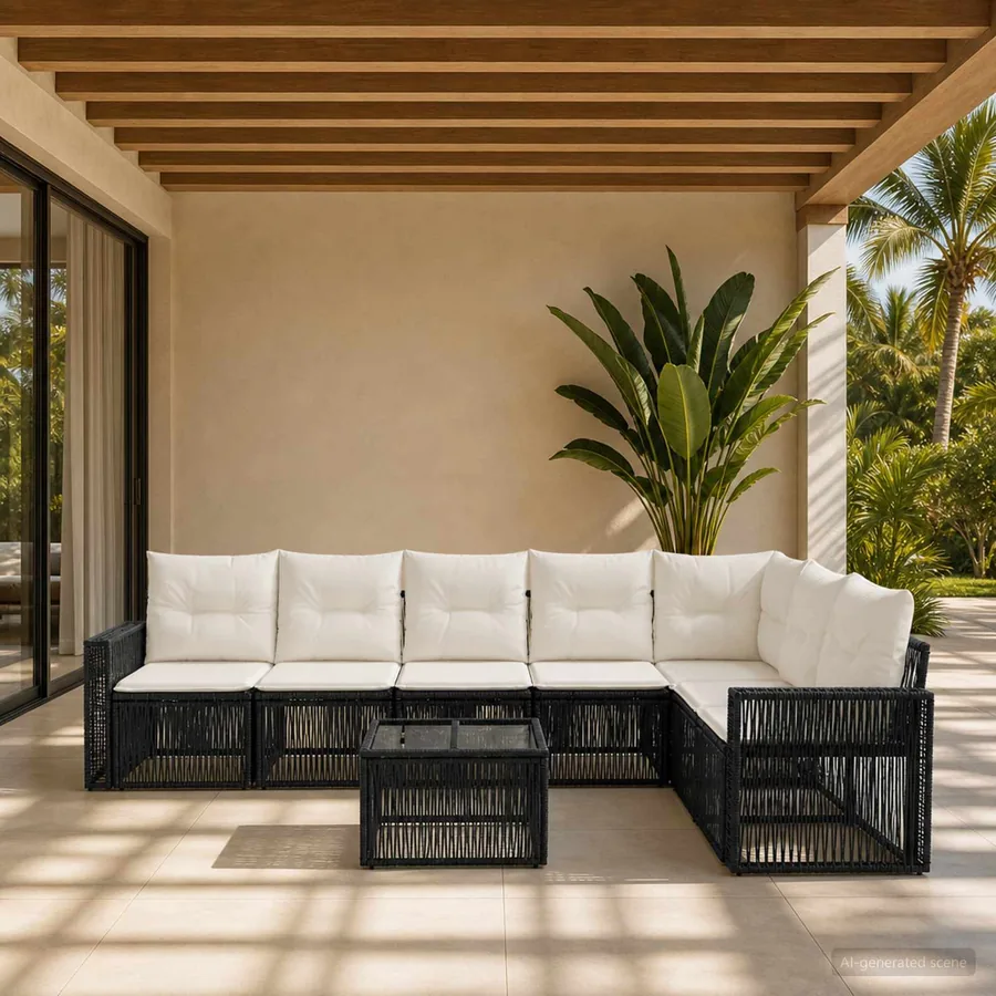 Ensemble de canapé de jardin 8 pcs Noir et blanc crème