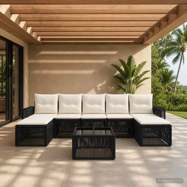 Ensemble de canapé de jardin 8 pcs Noir et blanc crème