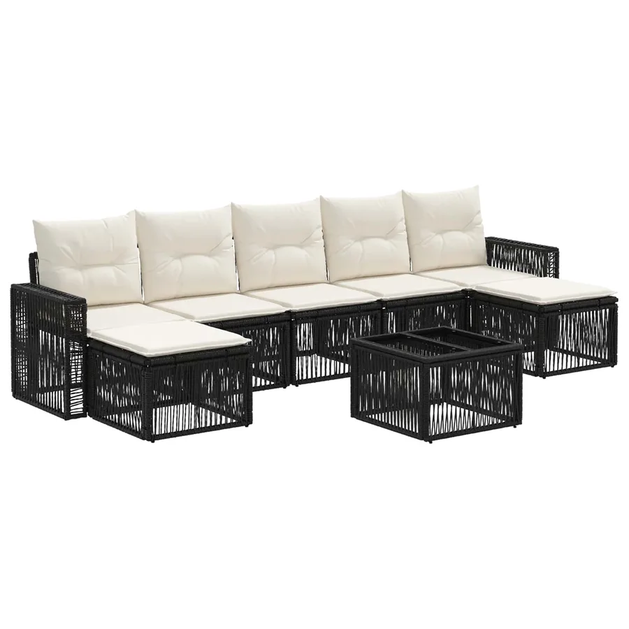 Ensemble de canapé de jardin 8 pcs Noir et blanc crème - 2