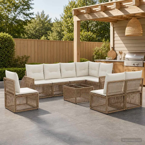 Ensemble de canapé de jardin 9 pcs Beige et blanc crème