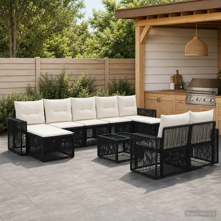 Ensemble de canapé de jardin 10 pcs Noir et blanc crème