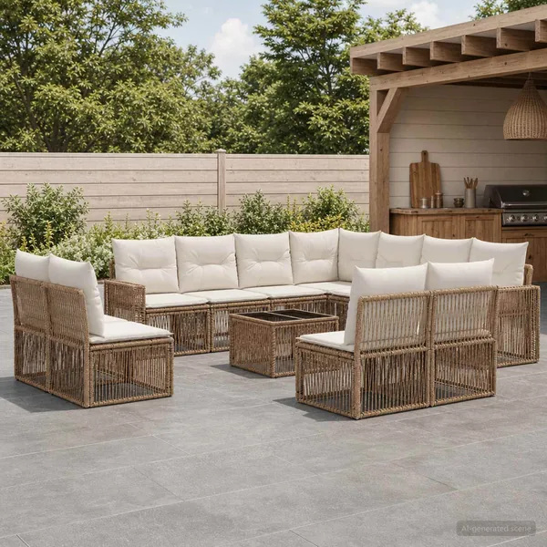 Ensemble de canapé de jardin 12 pcs Beige et blanc crème