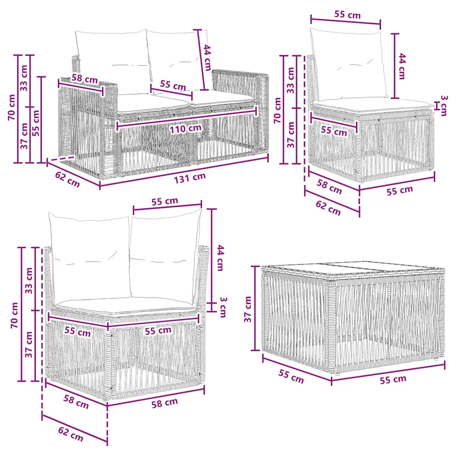 Ensemble de canapé de jardin 12 pcs Beige et blanc crème - 8