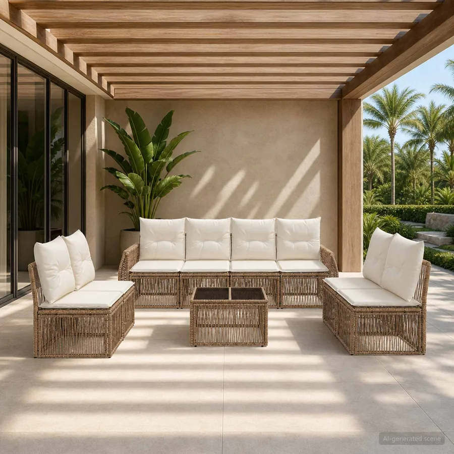 Ensemble de canapé de jardin 9 pcs Beige et blanc crème