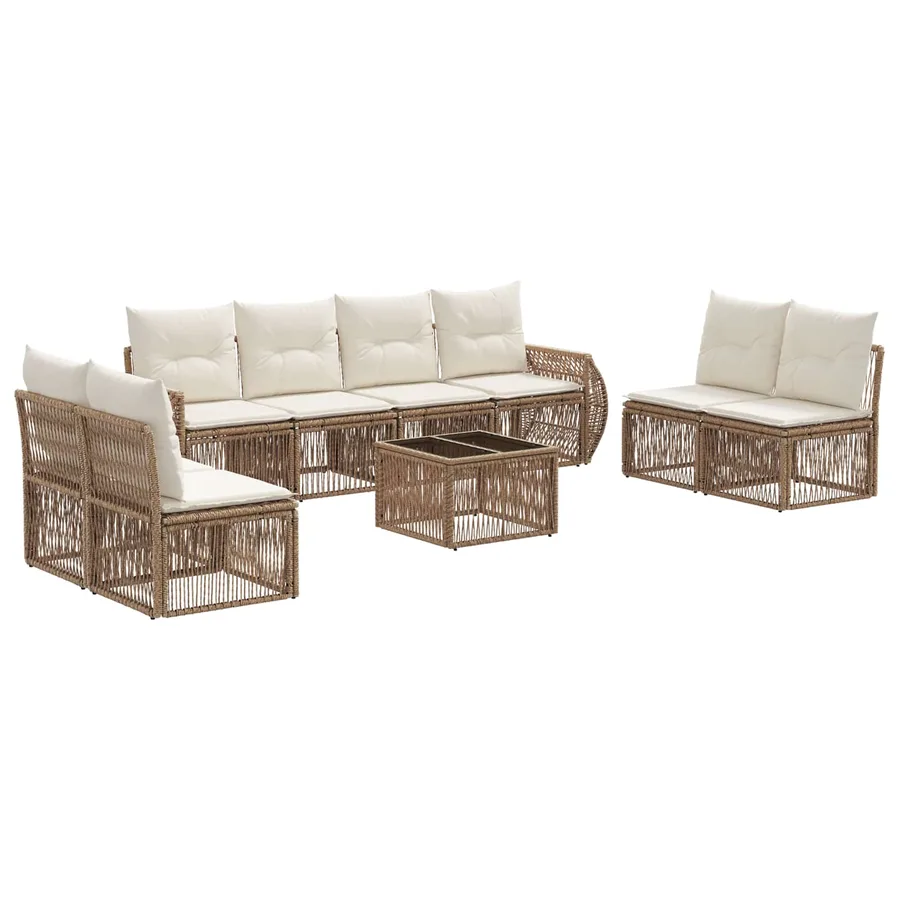 Ensemble de canapé de jardin 9 pcs Beige et blanc crème - 2