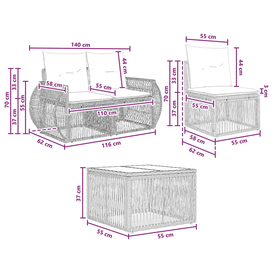 Ensemble de canapé de jardin 9 pcs Beige et blanc crème - 8