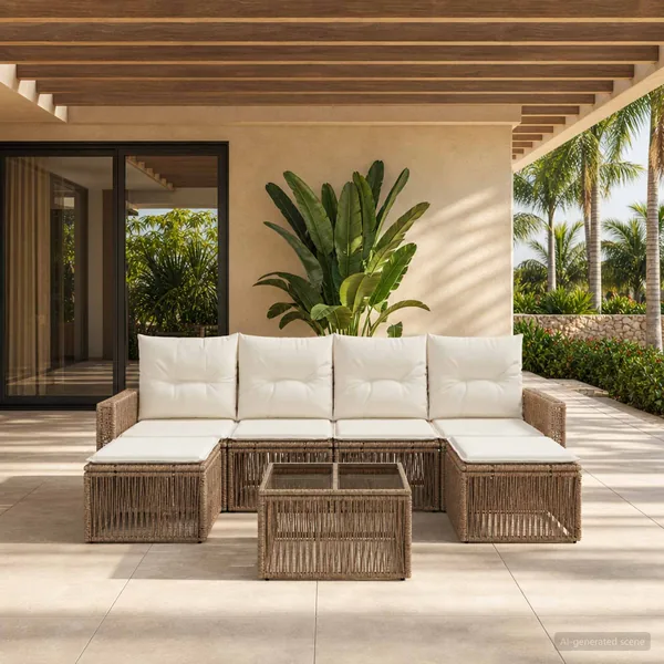 Ensemble de canapé de jardin 7 pcs Beige et blanc crème