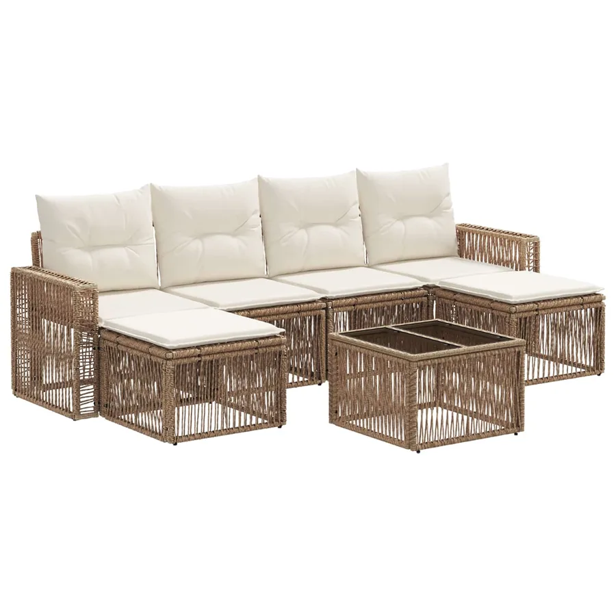 Ensemble de canapé de jardin 7 pcs Beige et blanc crème - 2