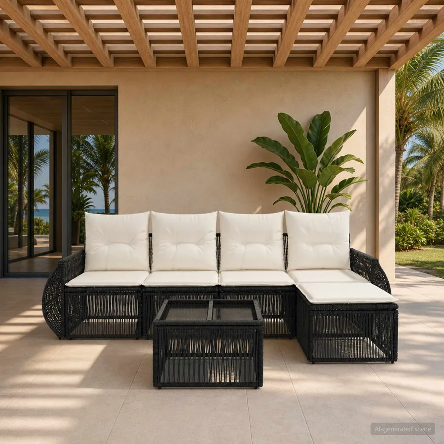 Ensemble de canapé de jardin 6 pcs Noir et blanc crème