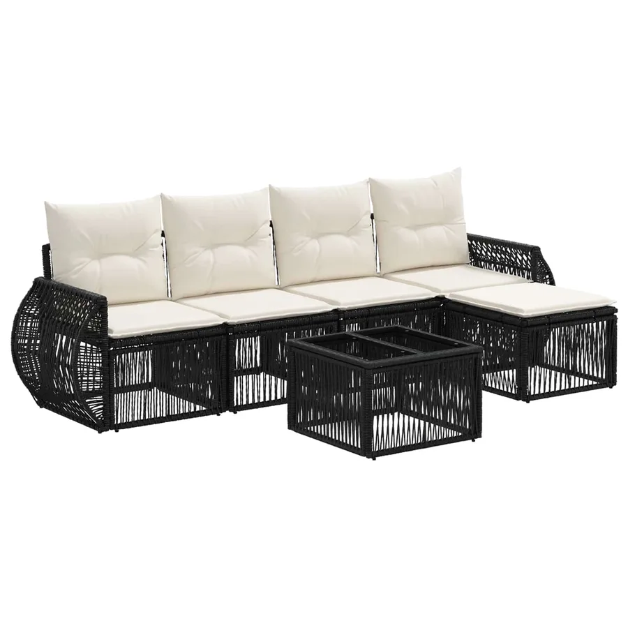 Ensemble de canapé de jardin 6 pcs Noir et blanc crème - 2