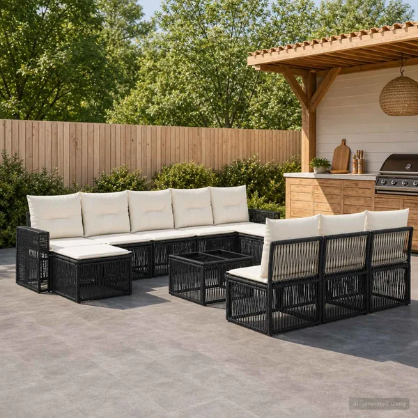 Ensemble de canapé de jardin 11 pcs Noir et blanc crème