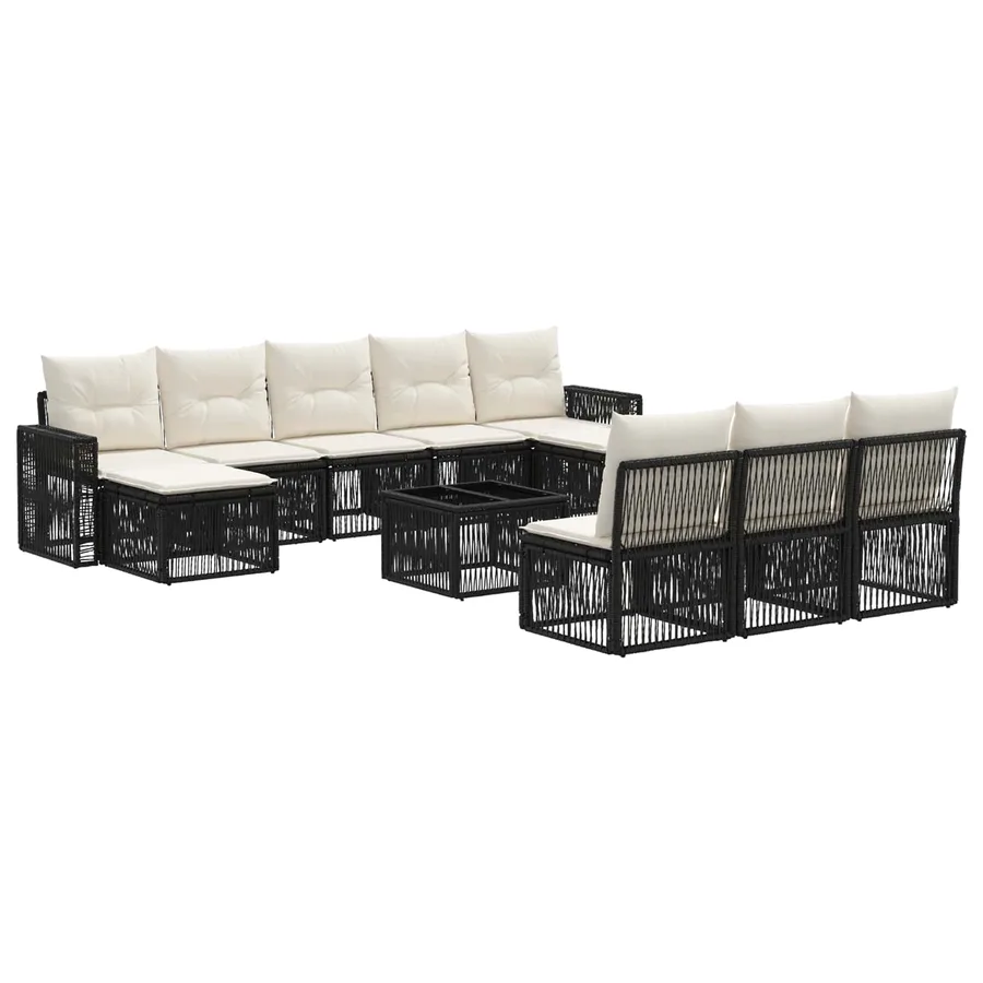 Ensemble de canapé de jardin 11 pcs Noir et blanc crème - 2