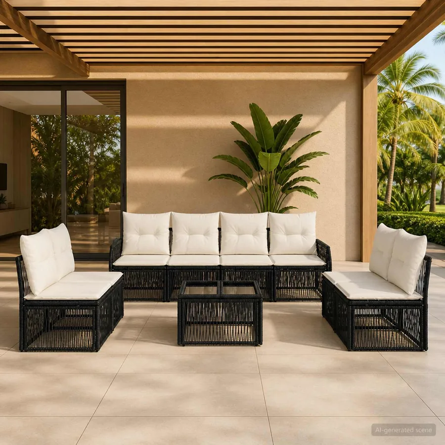 Ensemble de canapé de jardin 9 pcs Noir et blanc crème