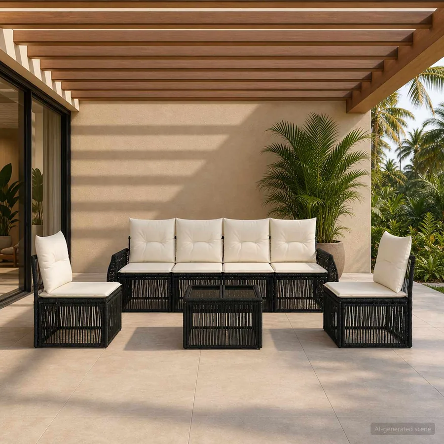 Ensemble de canapé de jardin 7 pcs Noir et blanc crème