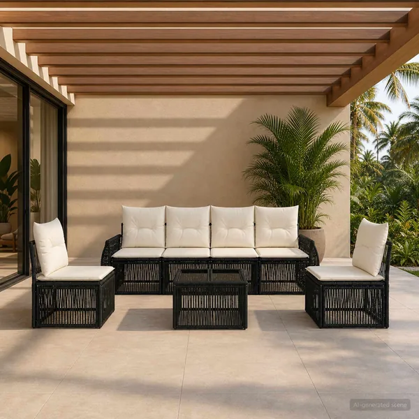 Ensemble de canapé de jardin 7 pcs Noir et blanc crème