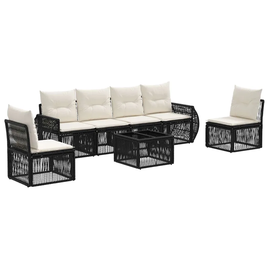 Ensemble de canapé de jardin 7 pcs Noir et blanc crème - 2