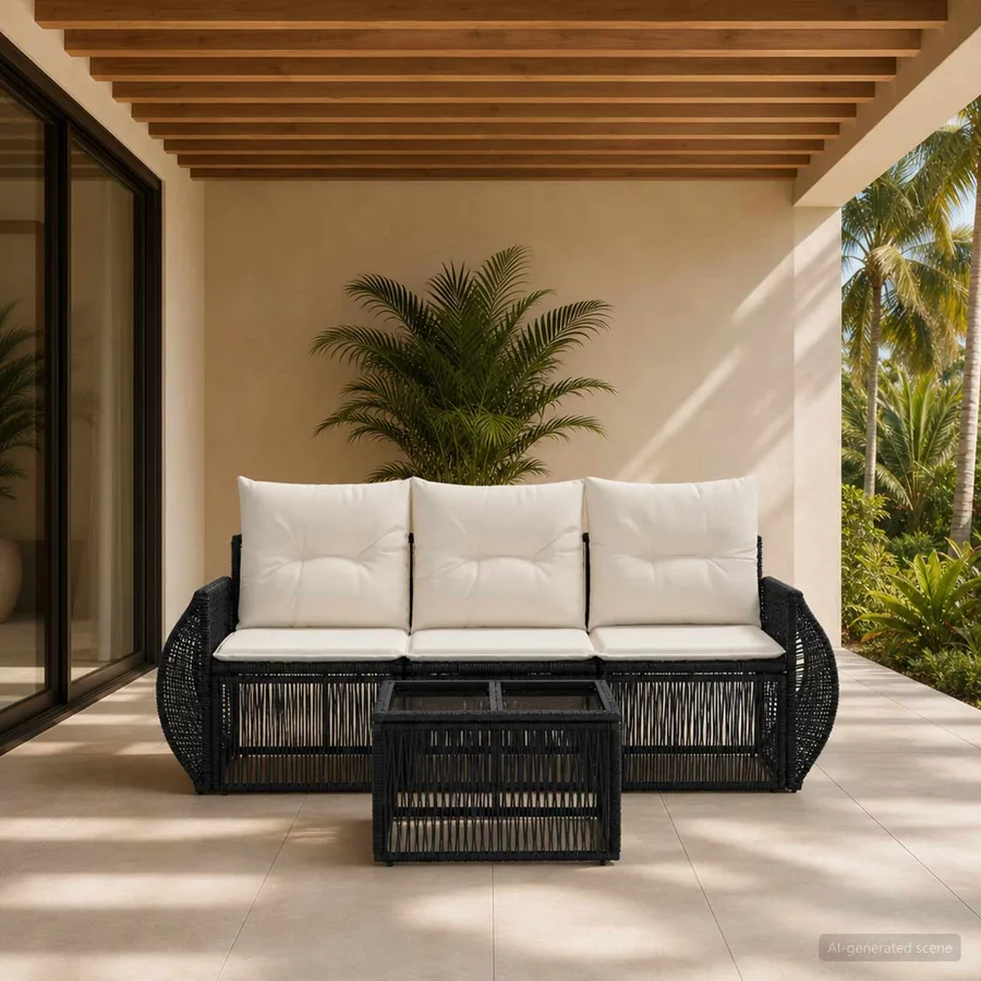 Ensemble de canapé de jardin 4 pcs Noir et blanc crème