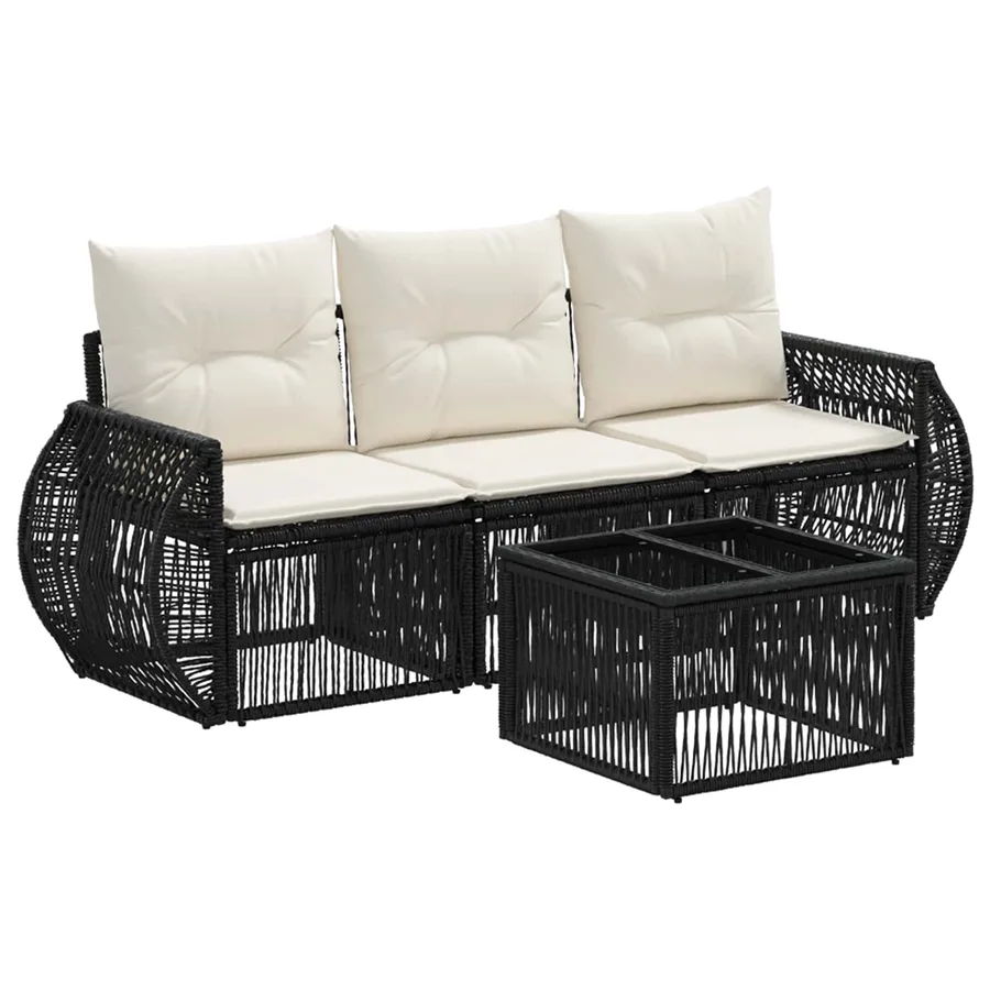 Ensemble de canapé de jardin 4 pcs Noir et blanc crème - 2