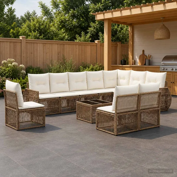 Ensemble de canapé de jardin 11 pcs Beige et blanc crème