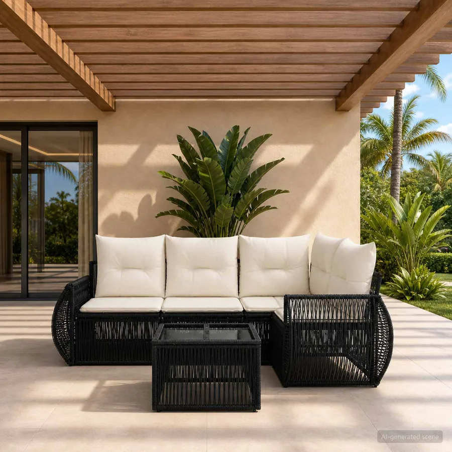 Ensemble de canapé de jardin 5 pcs Noir et blanc crème