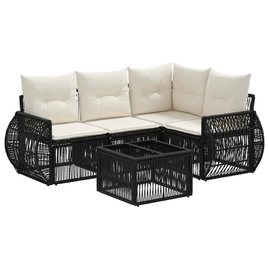 Ensemble de canapé de jardin 5 pcs Noir et blanc crème - 2
